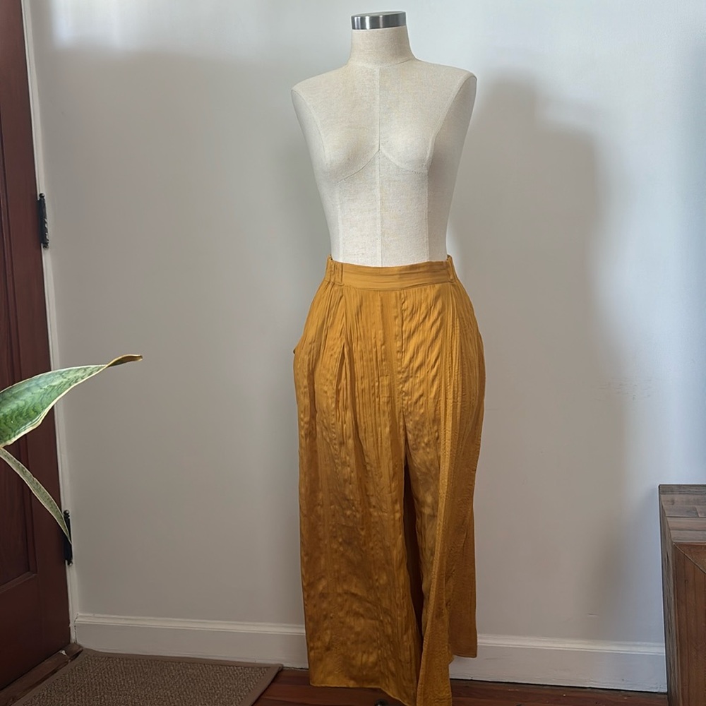 Anthropologie silk gold pleat soft pants